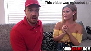 hubby stares shocked as his milf wife rides pizza delivery cock hardcore right in front of him!!