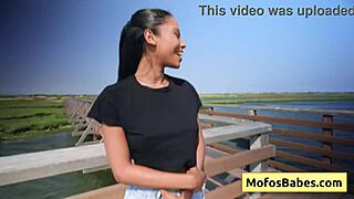 sexy ebony teen eden west rubs clit and flashes natural big boobs while charles dera watches in car