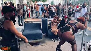 i spot this perfect brat at folsom and she takes my flogger like a champ
