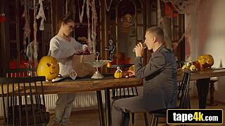 hey this halloween hookup with tattooed latina goes hardcore on big cock