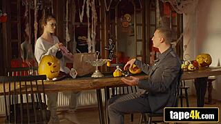 hey this halloween hookup with tattooed latina goes hardcore on big cock