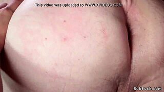 mistress rams strapon deep in male slave's bound ass doggystyle