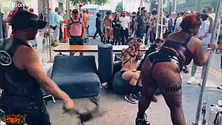 i spot this perfect brat at folsom and she takes my flogger like a champ