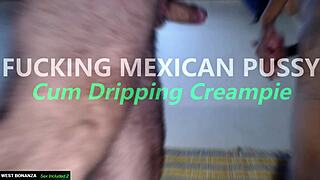 skinny mexican milf pussy fucked hard creampie dripping quickie doggystyle cowgirl!!