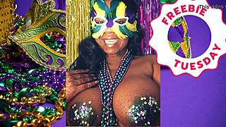 Jessica Grabbit flashes ebony big tits at Mardi Gras with rabbit toy.
