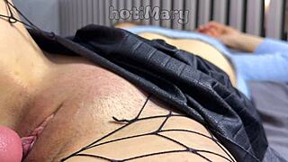 Watch me rip clothes and fuck MILF mother-in-law pussy closeup, creampie drip.