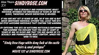 omg sindy rose fucks huge white dong up her asshole on castle stairs prolapse!
