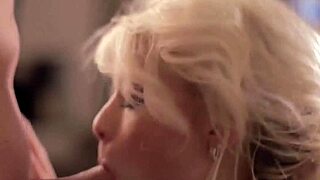 cute lover strokes licks sucks cock deep erotic blowjob with facial cumshot swallow