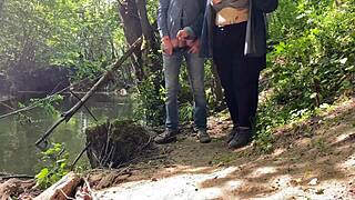 my mature mother-in-law's amazing handjob on my huge cock outdoors