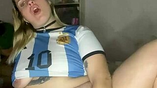 horny tattooed argentinian blonde slut masturbates with dildo till she squirts everywhere