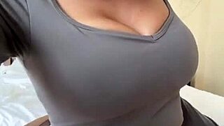 Stepmom rams big black dildo in her huge tits bounce