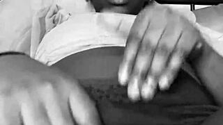 black boss watches skinny hairy pussy panty tease in bedroom solo