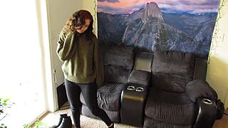 watch veggiebabyy slowly tease off her sweater and tight jeans revealing perky small tits