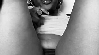 black boss watches skinny hairy pussy panty tease in bedroom solo