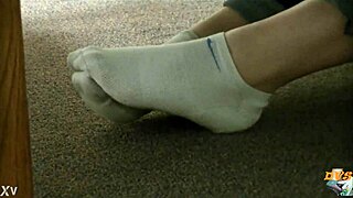 hidden cam catches candid dirty sneakers and sweaty socks up close