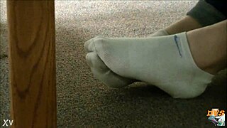 hidden cam catches candid dirty sneakers and sweaty socks up close