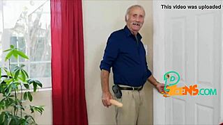 old guy rides bare teen blonde cowgirl on his thick cock