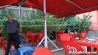 Ever Wondered How a Petite Teen Handles Old Grandpa's Cock Bent Over in the Forest?