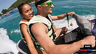 Sexy Thai Girlfriend Sucks Cock on Jetski in Public Outdoors