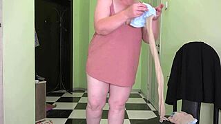 Mature Milf Jumps Rope In Stockings Shaking Big Boobs Fat Booty Saggy Tits Bounce