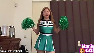cheerleader fingers her wet pussy until she cums hard