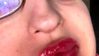 Tall giantess with huge lips long nails big eyeglasses smears snickers protein bar fetish food play at bar