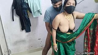 In the village, sexy Desi aunty and bhabhi share a hardcore amateur fuck session with hot pussy action and intense pounding