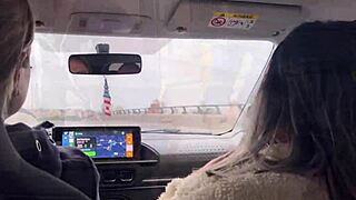 DRIVER PICKS UP WHEELCHAIR GUY AT STATION NO CASH SO SHE PISSES THEN GETS PUSSY LICKED