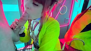 wanna see this goth redhead choke on monster cock with sloppy deepthroat in rave bathroom??