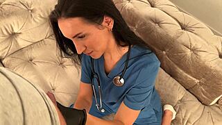 stepmom doctor in latex gloves rides stepson cowgirl then doggystyle at hospital during work break