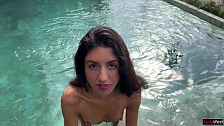 poolside underwater cowgirl play with steamy riding action