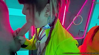 wanna see this goth redhead choke on monster cock with sloppy deepthroat in rave bathroom??