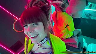 wanna see this goth redhead choke on monster cock with sloppy deepthroat in rave bathroom??