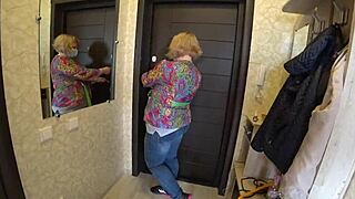 i visit girlfriend but milf in white panties fucks me doggystyle with strapon big ass shaking
