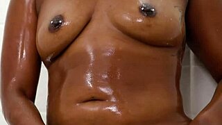 sexy ebony masseuse chanell heart gets horny fingering her black clit and wet pussy during steamy shower massage