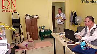 Curvy milf regina noir does yoga in office exposing wet tight pussy and big tits