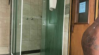 damn this hot black babe takes creampie in bathroom quickie!