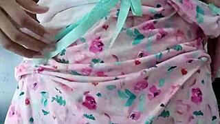 Curvy Homemade Latina Model Strips Innocent Sexy Pink Pajamas For Softcore Tease