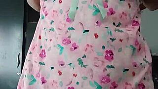 Curvy Homemade Latina Model Strips Innocent Sexy Pink Pajamas For Softcore Tease