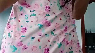 Curvy Homemade Latina Model Strips Innocent Sexy Pink Pajamas For Softcore Tease