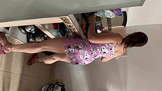 Spying Horny Stepmom In PJs Leads To Kitchen Fuck Bare Naked
