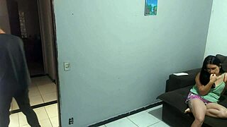 nervous housewife bends over big ass for dominant cop while cuckold husband hides nearby