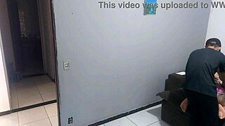 nervous housewife bends over big ass for dominant cop while cuckold husband hides nearby