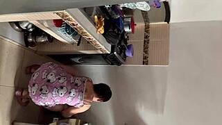 Spying Horny Stepmom In PJs Leads To Kitchen Fuck Bare Naked