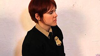 damn that cuffed redhead gets her shaved pussy and tight ass licked hard by curvy brunette