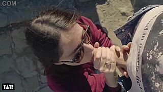 amateur skinny tattooed whore deepthroats stranger cock outdoors