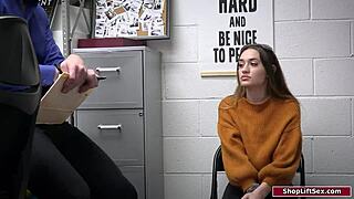 Stepdad and cop dominate petite brunette thief with big cocks