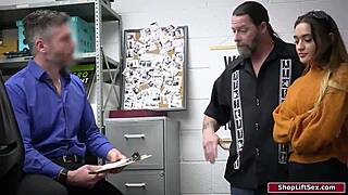 Stepdad and cop dominate petite brunette thief with big cocks