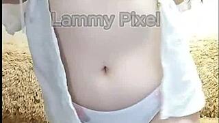 Damn, horny brunette Lammy Pixel strips lingerie and flaunts huge ass!