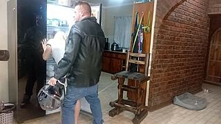 biker pounds my pussy hard against kitchen fridge homemade